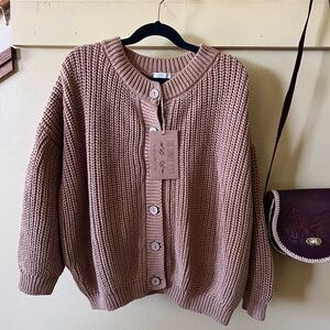 Tan Chunky Knit Cardigan Sweater